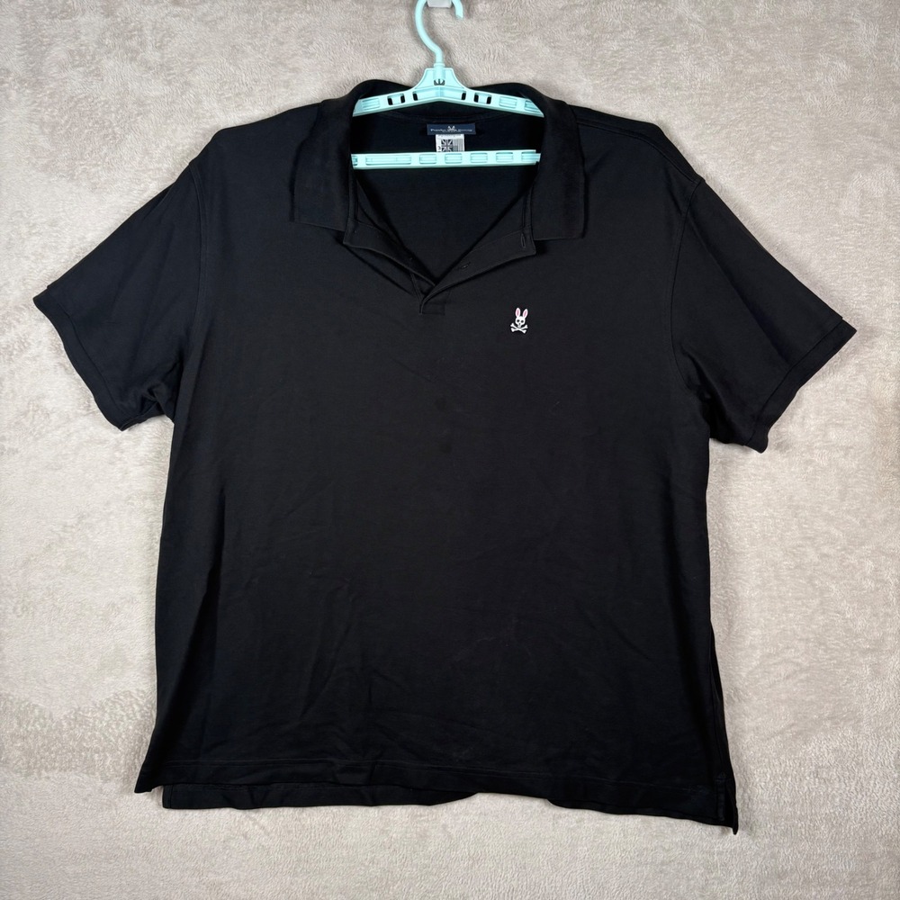 Psycho Bunny Polo Shirt Mens 3 XL Black Pima Cotton Short Sleeve Logo Pique
